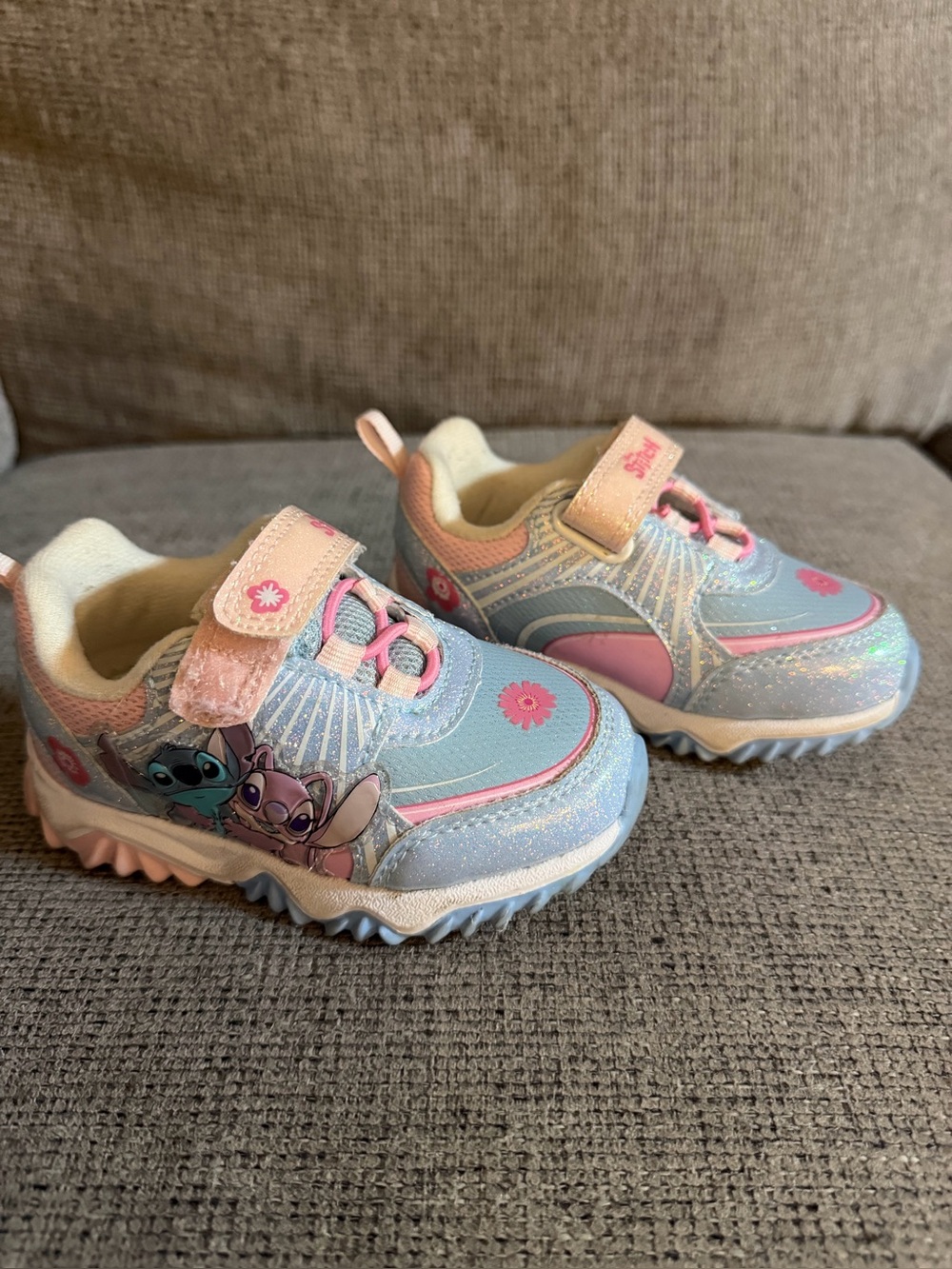 Kids Light-Up Sneakers with Stitch & Angel Characters - Pink Blue